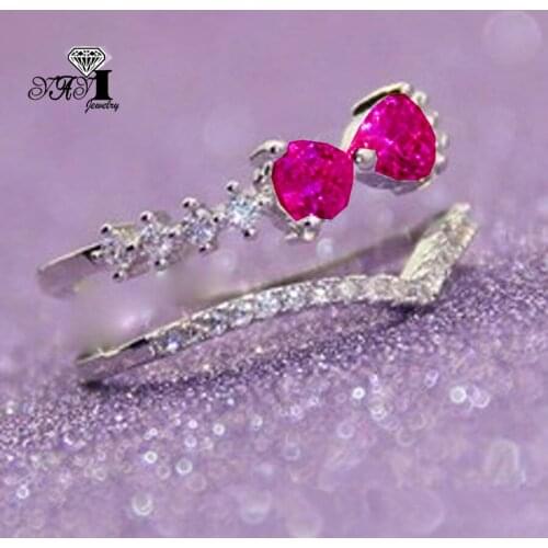 Wholesale YaYI Jewelry Fashion Princess Cut Red corundum Cubic Zirconia Silver Color Engagement Wedding Party Lovers Rings