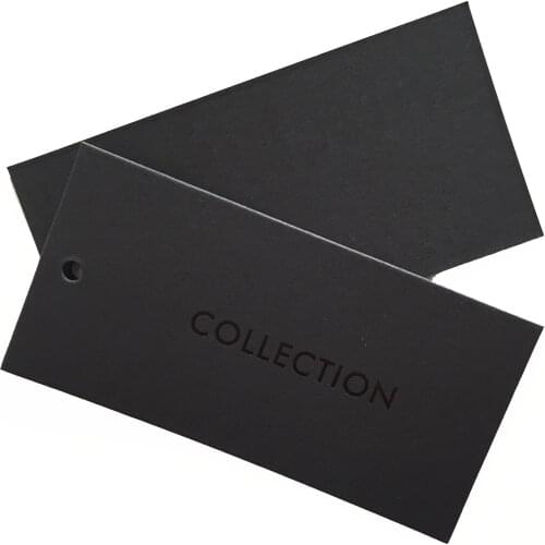 High Quality Cheap Custom Logo 10x5cm Black Paper Hang Tags For Clothing Labels