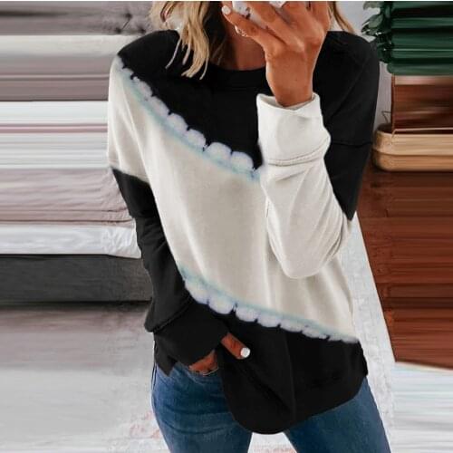 Womens winter pullover sweater fashion tie-dye elements color matching print round neck pullover sweater large size multicolor