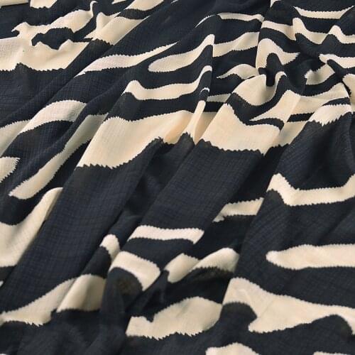 Spring Summer Chiffon Printed Fabric Big Stripe Black Bubble Check Black Tops Camisole Dress by Meter Cloth for Sewing Material