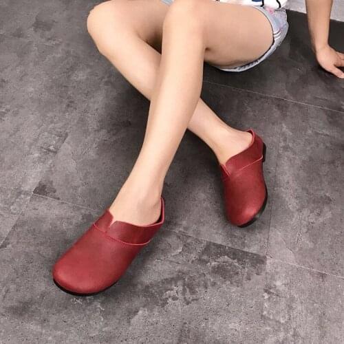 Women Slippers Genuine Leather Home House Indoor Non Slip Round Toe Retro Flip Flops Women Slippers Casual Ladies Slippers