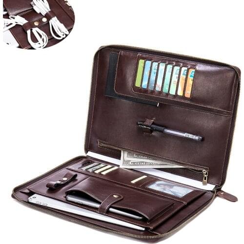 High Quality Genuine Leather Handbag Mens Briefcase Multifunction Ipad protection bag Cell phone Male bags