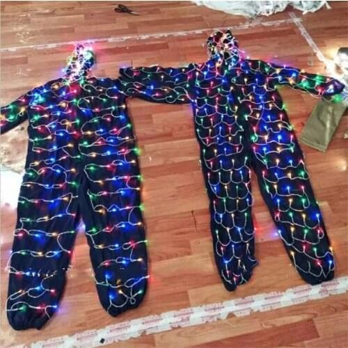 FREE shippingWhole body light flashes white light color Halloween bar male ds dj dance glowing costume led light up gogo costume