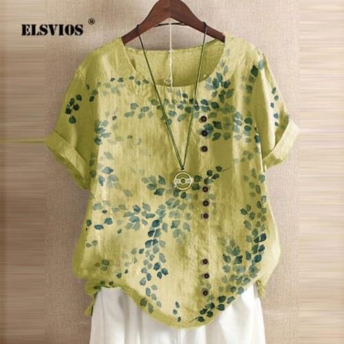 2021 Spring Summer Plus Size Casual Loose Women Blouse O-neck Short Sleeve Printed Top New Fashion Elegant Office Ladies Blouses