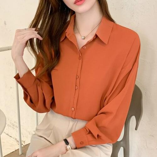 Chiffon Blouse Women 2021 New Casual Solid Long Sleeve Top Shirts Blouses Female Loose Blusas Autumn Ladies Office Blouses Top