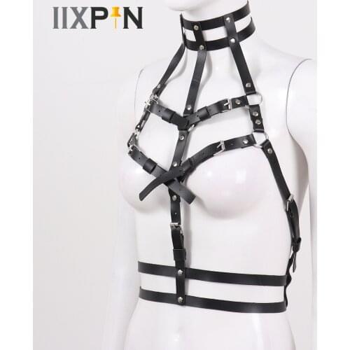 Punk Body Chest Harness For Women Gothic PU Leather Cage Bra Waist Garter Belts Bondage Sexy Lingerie Harajuku Suspenders Belt