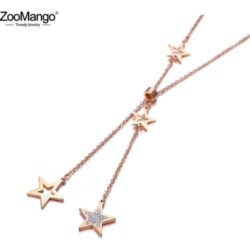 ZooMango Original Titanium Stainless Steel Clay CZ Crystal Star Choker Necklaces For Women Trendy Charm Pendant Necklace ZN19199