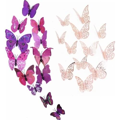 12/24pcs 3D Butterfly Wall Stickers Cute Butterflies Wall Decals Wall Art for Kids Bedroom Home Decoration On The Wall