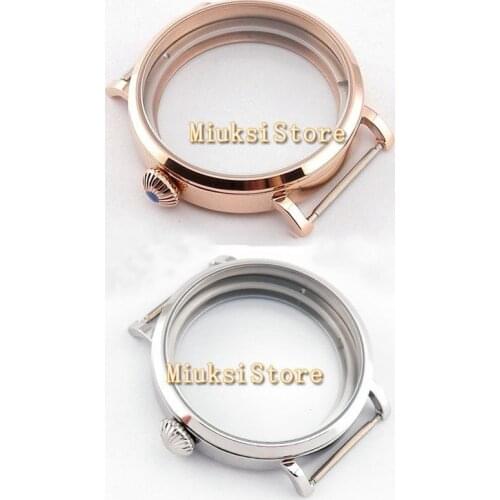 46mm Rose Gold silver Polished PVD Stainless Steel Watch Case fit 6498 6497 Movement,Watch Part Case with Mineral Crystal Glass