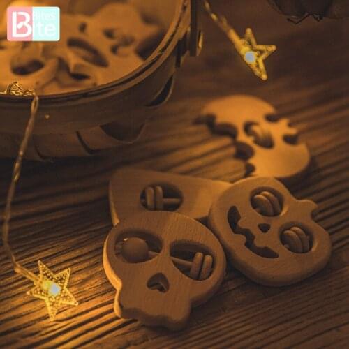 5PC Baby Teether Halloween Beech Wood Teether Toy Pendant BPA Free Wooden Pumpkin Baby Nursing Bead Pendant Childrens Goods Toy