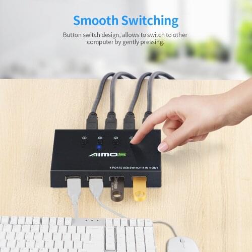 AIMOS AM-404K USB Printer Share Switcher 4 Ports Keyboard Mouse U Disk HDD USB Controller USB 4-Port Switcher for mouse keyboard