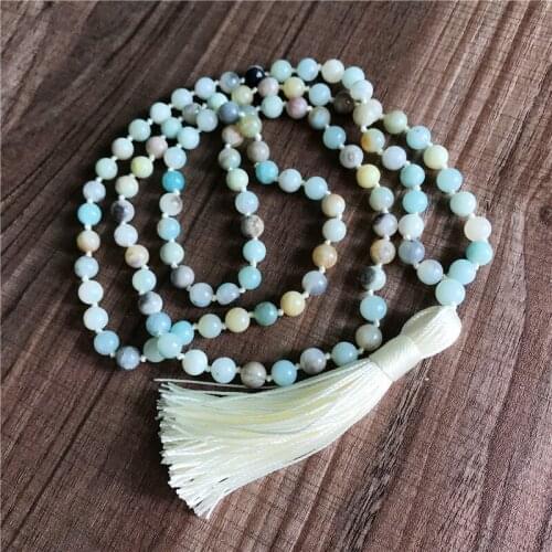 Amazonite Mala 108 Bead Malas Hand Knotted Necklace Prayer Necklace Meditation Jewelry Hand Knotted Simple design