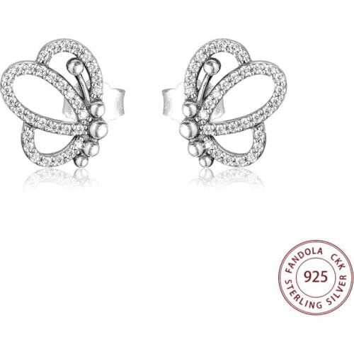 Authentic 925 Sterling Silver Butterfly Outlines Stud Earrings For Women Wedding Earings Fashion Jewelry Accesorios Mujer
