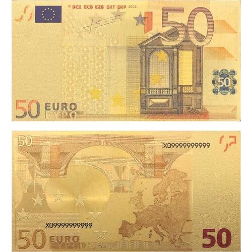 BankNote Europe Gold Banknotes 10 20 50 100 200 500 Euro Banknotes 24k Gold Foil Plated Fake Money for Collection Pack of 10pc