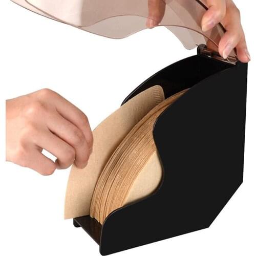 Free shipping Coffee Filter Paper Holder with Acrylic Cover - Coffee Filters Dispenser Rack Shelf Storage Dust-Proof With Cover