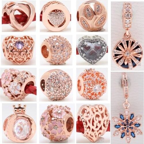 Original 925 Sterling Silver Rose Gold Series Pan Bracelet Beads For Charm Bracelets And Necklaces Ladies Diy Jewelry