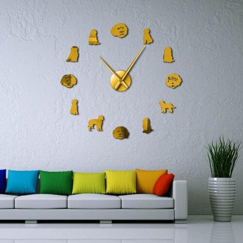 Goldendoole Dog Large Mirror Stickers DIY Wall Clock Modern Design Acrylic Puppy Watch Clocks Self Adhesive Living Room Decor