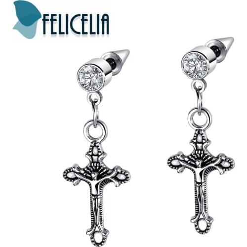 Felicelia Vintage Stainless Steel Crucifix Cross Earrings For Men Women Unisex Religious Jewelry