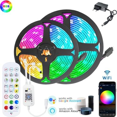 Smart WiFi 5M 10M 15M LED Strip Light RGB 5050 2835 LED Tape Flexible Ribbon + IR WiFi Controller + DC 12V Power Adapter EU