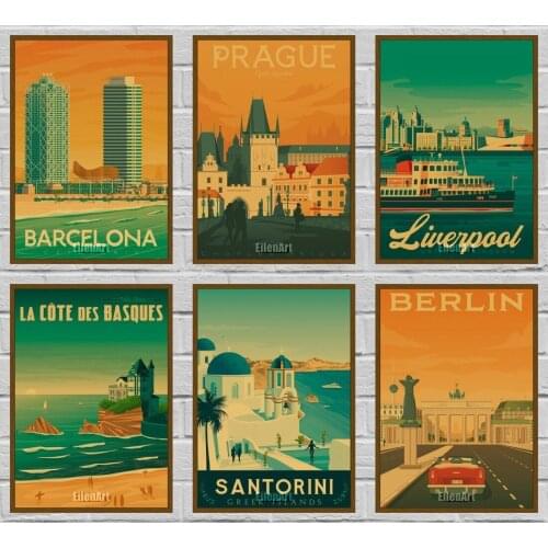 Famous World Travel London Poster Paris Landscape Painting Wall Art Vintage Posters and Prints Picture for Living Decor 42X30cm