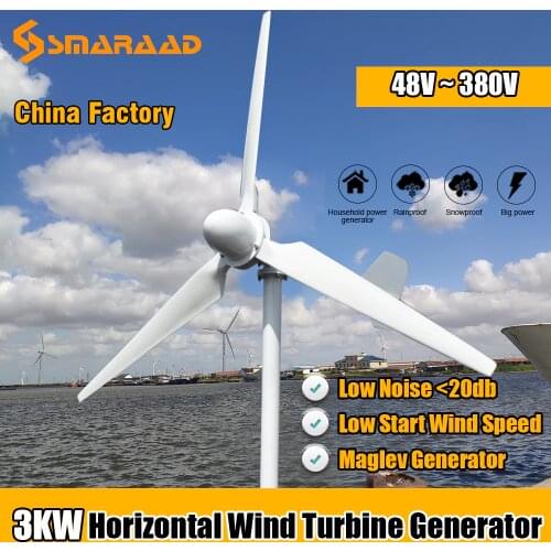 China Factory 3KW Horizontal Axis Wind Turbine Generator Energy Windmill 48v 96v 220V With Off 0n grid ystem MPPT Controller