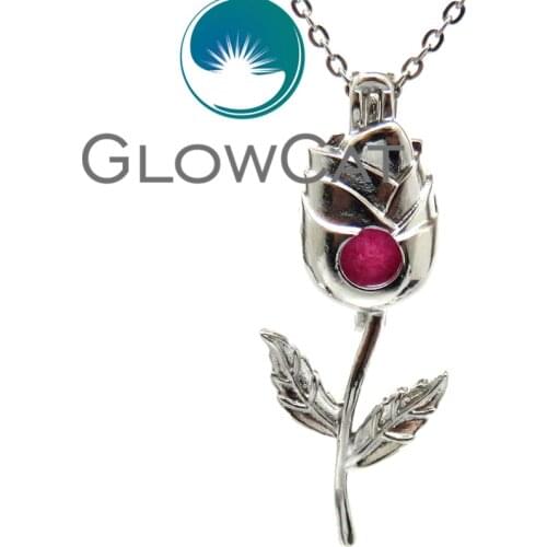 KK579 Copper Rose Flower Beads Cage Locket Fragrance Essential Oil Diffuser Oyster Pearl Cage Pendants Necklaces Party Gift
