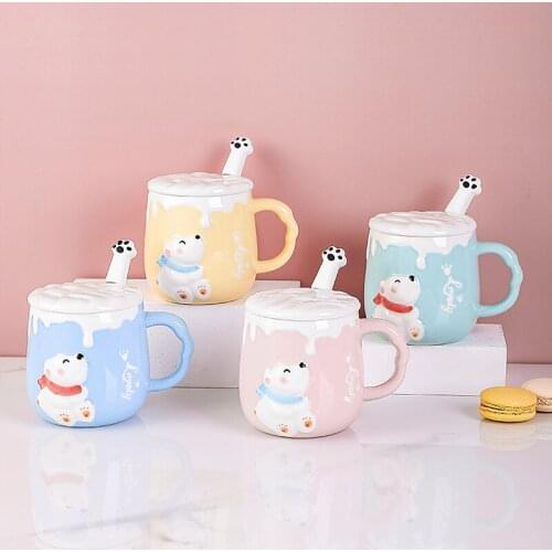 Creative Cute Baby Bear Mug Cartoon Cup With Spoon Cup Water Cup Coffee Cup Student Couple Ceramic Cup