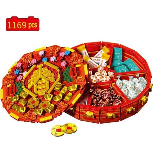 2021 City Creative Series Chinese Style Candy Box Desktop Decoration Building Blocks Bricks Toys Christmas Gifts
