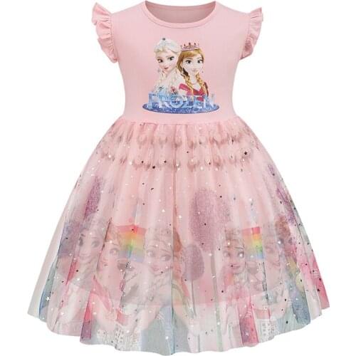 Disney Summer Baby Girls Dresses Frozen Anna Elsa Print Princess Dress Home Wedding Party Casual Clothes Vestidos Kids Costumes