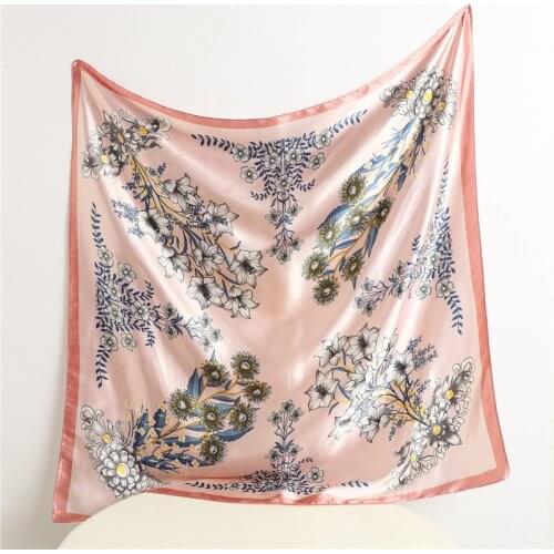 2021 Summer Print Satin Square Scarf For Women Neckerchief Female Silk Shawl Foulard Hijab Headband Wraps Hair Bands Bandana