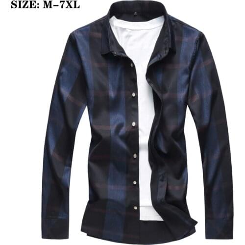 Plus Size 5XL 6XL 7XL Mens Button Down Regular Fit Long Sleeve Plaid Fashion Casual Shirts Business Male Shirts