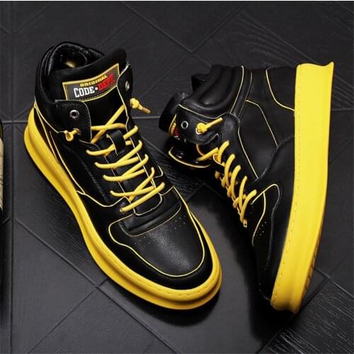 Leather Men Sneakers High Tops Hip-hop Punk Web Celebrity Board Shoes Trainers Men Casual Shoes Zapatillas Hombre