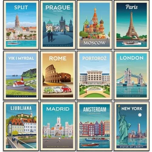 Wall Art Home Amsterdam City York Split Decor Canvas Print Painting Modern Poster Living Room Modular Pictures No Frame Artwork