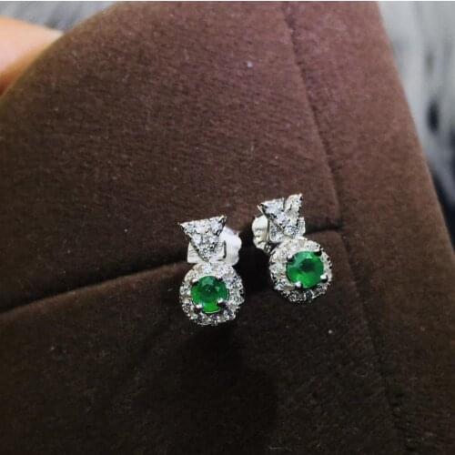 New style women earring charming green emerald earrings women jewelry natural gem stud earring real 925 silver gift birthstone