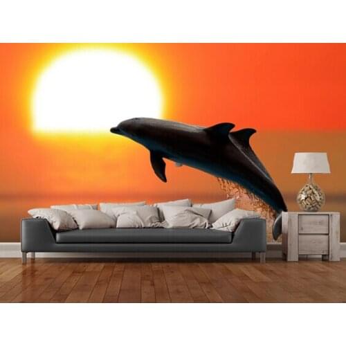 Custom wallpaper for children. At sunset Dolphins. 3D Dolphin mural for childrens room living room kitchen wall PVC wallpaper
