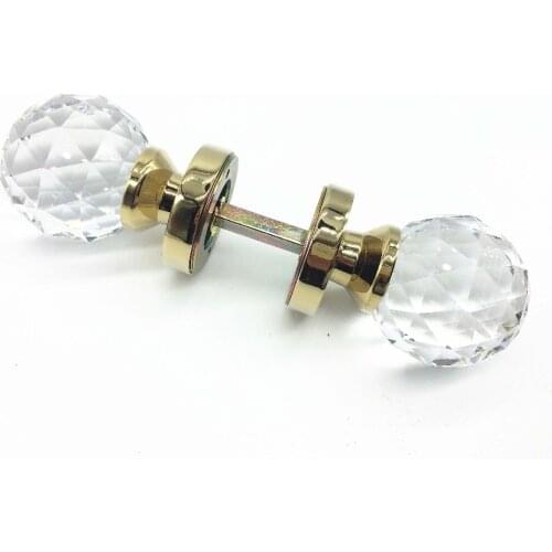 Clear zinc alloy gold plated and Chrome plated Solid K9 crystal diamoned double big door handle invisible door knob 60mm