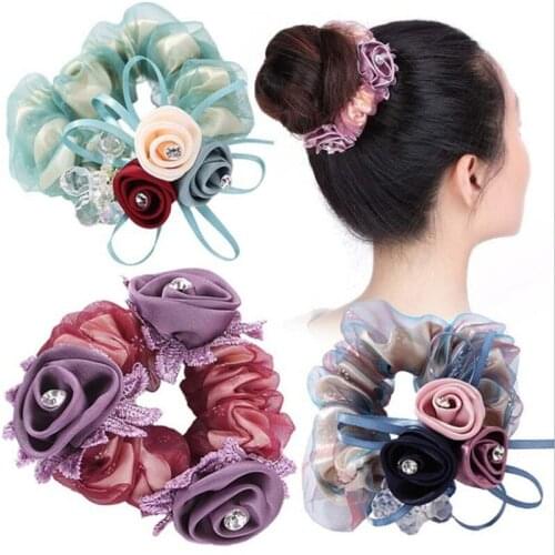 Yarn Elastic Hair Band Tie Rubber Bow For Women Girl Korean Flower Gem Stone Scrunchies Fashion Head Accessories Wholesale