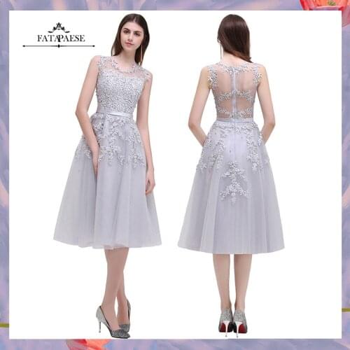 FATAPAESE Short Evening Dresses 2019 Applique Beads Sheer Back Party Formal Evening Gown Dresses robe de soiree abendkleider