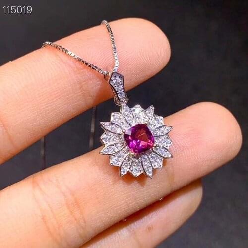 S925 Natural Garnet Pendant Necklace for Women Flower Violet Gemstones Choker Elegant Fine Jewelry With Certificate Gifts