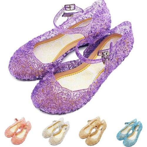 Kids Girls Sandals Children Soft Leather Crystal Shoes Baby Girl Birthday Party Cosplay Princess Sofia Ana Elza Shoes