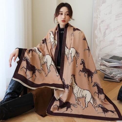 Luxury Brand Animal Print Winter Scarf Women Cashmere Warm Pashmina Foulard Female Scarves Long Blanket Thick Soft Shawls Wraps