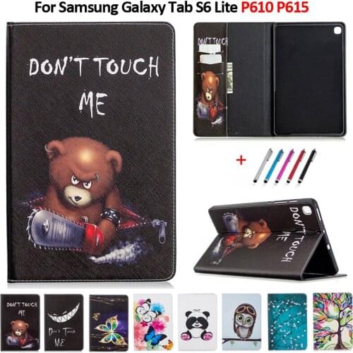Smart PU Leather Print Cover For Samsung Tab S6 Lite Case Coque P610 P615 Wallet Stand Tablet Cover For Galaxy Tab S6 Lite 10.4"