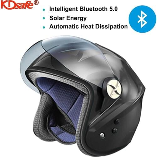 KDsafe Smart Bluetooth Biker Half Helmet Solar Energy Ultralight Four Seasons Motorbike Helmet Men & Women Summer Fan Helmet
