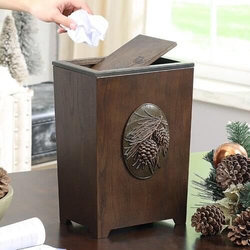 Vintage Trash home living room creative american retro wooden large garbage bin with lid office bedroom dining room paper basket