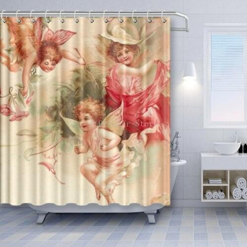 Angels in Heaven Shower Curtain Set Polyester Fabric Machine Washable 3d Print Background Wall Curtains for Bathroom Home Decor