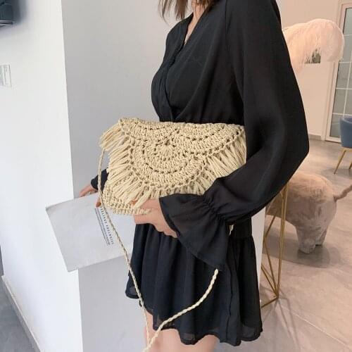 Wicker Woven Crossbody Bags Summer Beach Straw Bag Lady Clutches Female Purses Bohemian Hollow Tassel Rattan Women Shoulder Bags