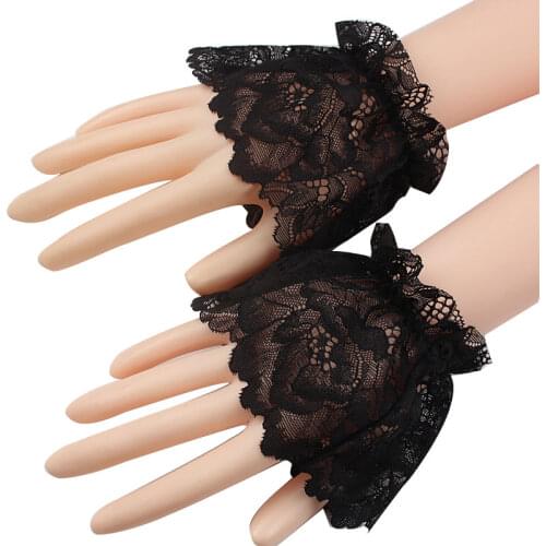 Women Covered Arm Sleeves Organ Pleated Lace Hollow Hook Gloves Lady Elastic Sleeve Driving Gloves Long Short Fingerless Gloves