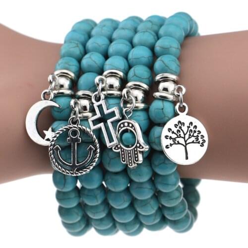 Retro Bohemian Style Personalized Pendant Bracelet Turquoise Handmade Beaded Bracelet Charm Womens Bracelet Fashion Jewelry
