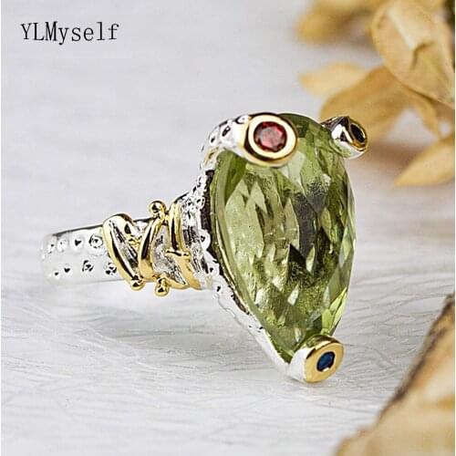 Cute frog design Ring Lt Green Olivine zirconia Jewellery Beautiful New Look Jewelry Woman rings