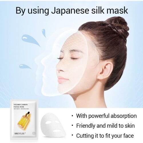 BREYLEE Face Sheet Mask Vitamin C Facial Serum Mask Whitening Moisturizing Antioxidation Anti-Aging Essence Skin Care Cream 1pcs